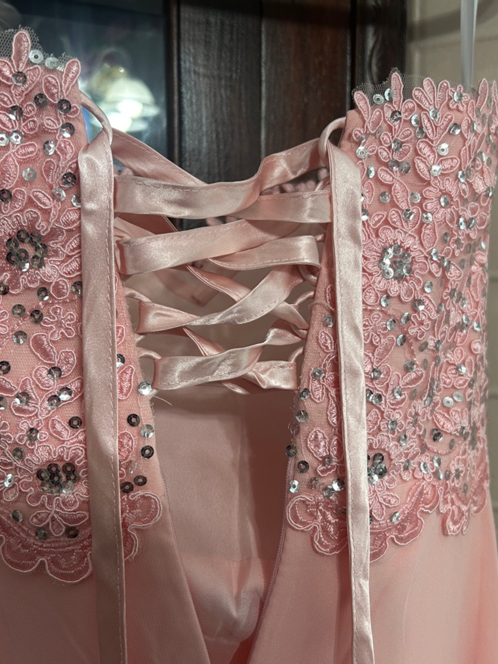 Prom: Strapless Blush Pink Beaded Lace Prom Gown - corset back NWT - Picture 4 of 9